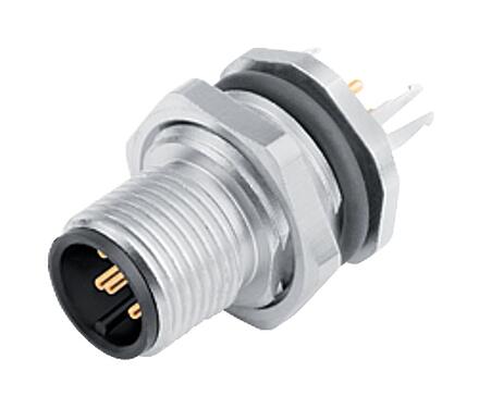 Illustration M12 Male panel mount connector, Contacts: 4, shieldable, THT, IP68, UL 2238, PG 9, Rear mounting, potted