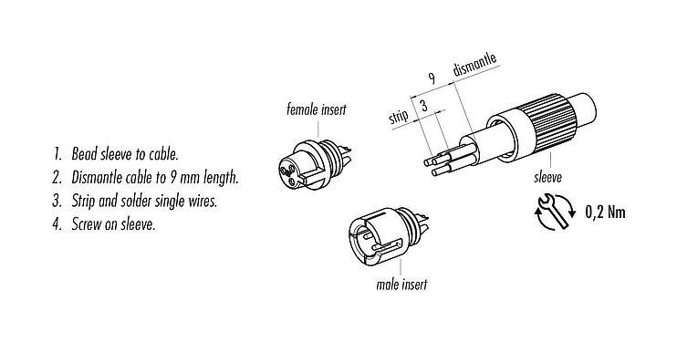 Assembly instructions Snap-In Male cable connector, Contacts: 5, 3.6 mm, unshielded, solder, IP40