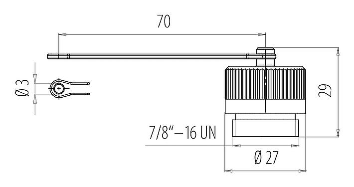 Scale drawing 7/8" Protecting cap, IP67, with retaining strap