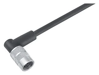 M9 Female angled connector, Contacts: 3, unshielded, moulded on the cable, IP67, PUR, black, 3 x 0.25 mm², 5 m