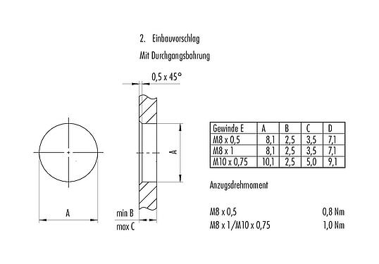Assembly instructions / Panel cut-out 86 6618 1120 00012 - M8 Female panel mount connector, Contacts: 12, shieldable, THT, IP67, UL, screwable from the front