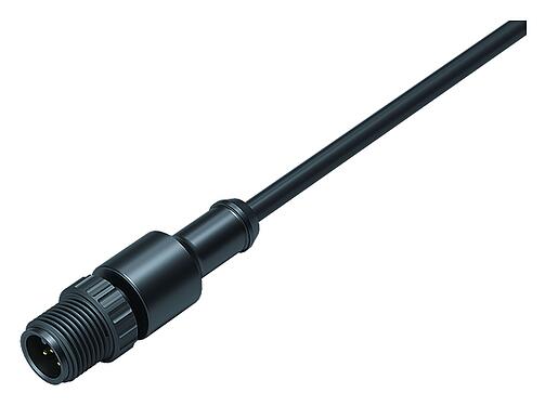 Illustration M12 Male cable connector, Contacts: 3, unshielded, moulded on the cable, IP68/IP69K, UL 2238, PUR, black, 3 x 0.34 mm², 5 m