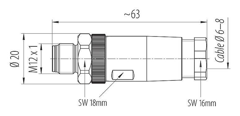 比例图 99 0629 60 04 - M12 直头针头电缆连接器, 极数: 4, 6.0-8.0mm, 非屏蔽, 螺钉接线, IP67, 不锈钢