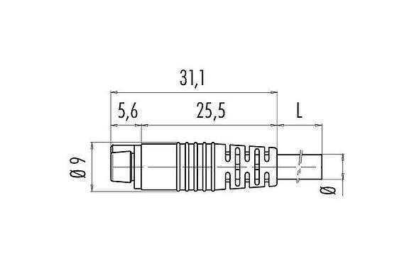 Scale drawing 79 9006 12 05 - Snap-In Female cable connector, Contacts: 5, unshielded, moulded on the cable, IP40, PVC, black, 5 x 0.25 mm², 2 m