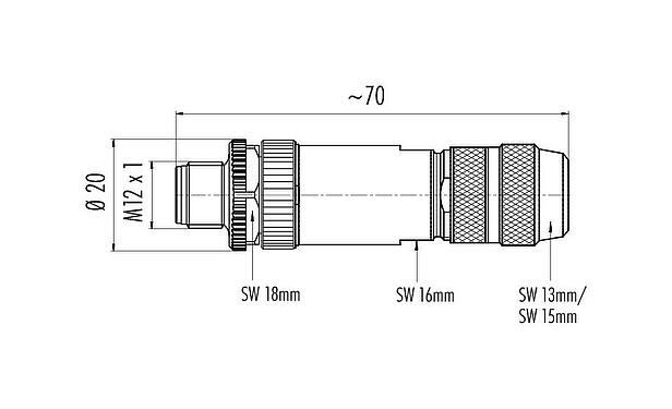Scale drawing 99 1439 814 05 - M12 Male cable connector, Contacts: 5, 5.0-8.0 mm, shieldable, screw clamp, IP67, UL