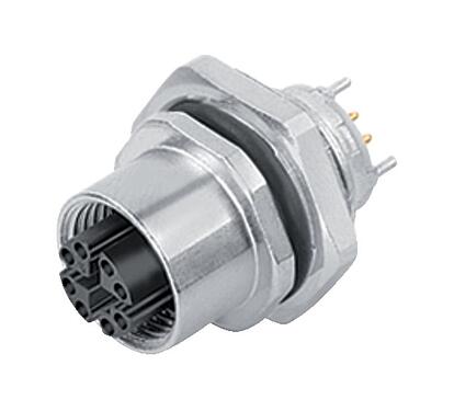 Illustration 09 3782 95 08 - M12 Female panel mount connector, Contacts: 8, shieldable, THT, IP67, UL, M16x1.5