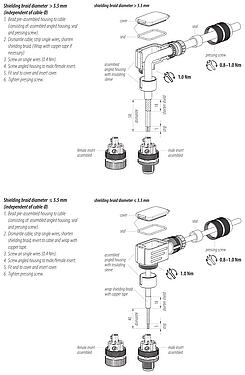 装配说明 99 1439 820 05 - M12 弯角针头电缆连接器, 极数: 5, 5.0-8.0mm, 可接屏蔽, 螺钉接线, IP67, UL