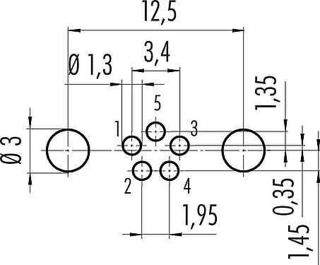 导体结构 M8 孔头法兰座, 极数: 5, 可接屏蔽, THT, IP67, UL 2238, M10x0.75, 後壁安裝, 模压成型