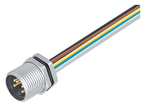 插图 7/8" 针头法兰座, 极数: 4+PE, 非屏蔽, 带导线, IP68, UL 2238, VDE, 板前安装, 模压成型