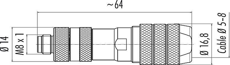 比例图 M8 直头针头电缆连接器, 极数: 4, 5.0-8.0mm, 可接屏蔽, 螺钉接线, IP67, 鸢尾花