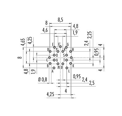 Conductor layout M16 Male panel mount connector, Contacts: 19 (19-a), unshielded, THT, IP67, UL 2238, M18x0,75, Rear mounting