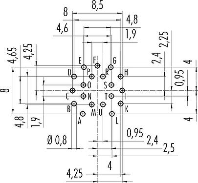 导体结构 M16 针头法兰座, 极数: 19 (19-a), 非屏蔽, THT, IP67, UL 2238, M18x0,75, 後壁安裝