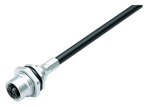 Illustration 70 3442 288 05 - M12 Female panel mount connector, Contacts: 5, shielded, with cable assembled, IP68, M16x1.5, PUR, black, 5 x 0.25 mm², Front mounting, 0.5 m