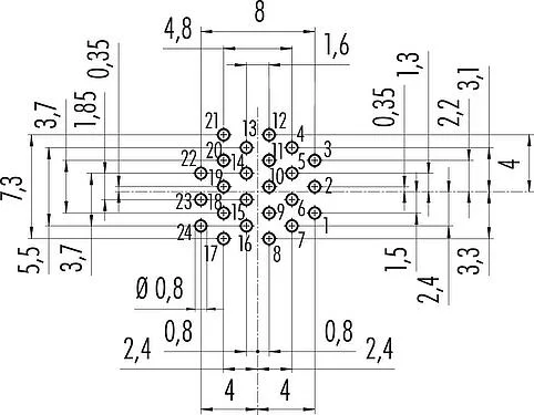 导体结构 M16 针头法兰座, 极数: 24, 非屏蔽, THT, IP67, UL 2238, M18x0,75, 後壁安裝