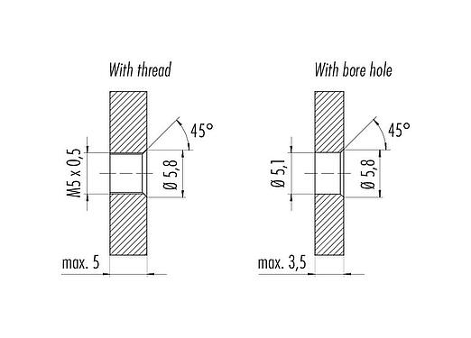 Assembly instructions / Panel cut-out M5 Male panel mount connector, Contacts: 4, unshielded, THT, IP67, M5x0.5, Rear mounting, potted
