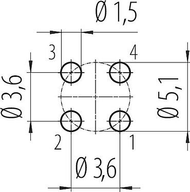 导体结构 M12 孔头法兰座, 极数: 4, 非屏蔽, THT, IP68, UL 2238, M16x1.5, 後壁安裝, 模压成型