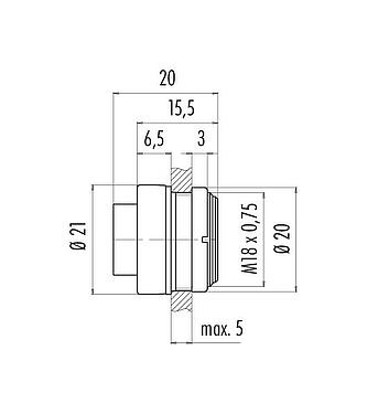 比例图 卡扣式 针头法兰座, 极数: 8, 非屏蔽, 焊接, IP40, M18x0,75, 板前安装