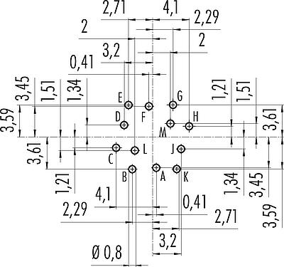 导体结构 M16 针头法兰座, 极数: 12 (12-a), 非屏蔽, THT, IP67, UL 2238, M18x0,75, 後壁安裝
