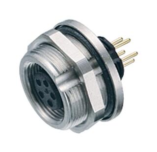 M9 Female panel mount connector, Contacts: 7, unshielded, THT, IP67, M12x0.5, Rear mounting