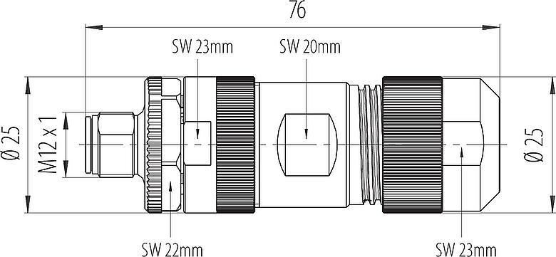 比例图 M12 直头针头电缆连接器, 极数: 4, 8.0-13.0mm, 非屏蔽, 螺钉接线, IP67, UL 2238, M12x1.0