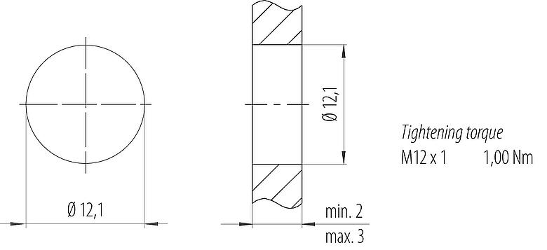 Assembly instructions / Panel cut-out M12 Male panel mount connector, Contacts: 4, shieldable, THR, IP67, UL 2238, M12x1.0, Rear mounting