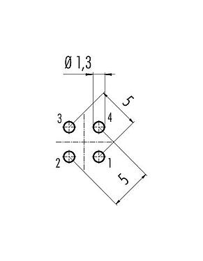 导体结构 09 0431 474 04 - M12 集成插头, 极数: 4, 非屏蔽, THT, IP67