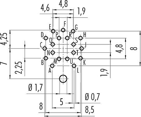 Conductor layout M16 Male panel mount connector, Contacts: 19 (19-a), shieldable, THT, IP67, UL 2238, M18x0,75, Rear mounting