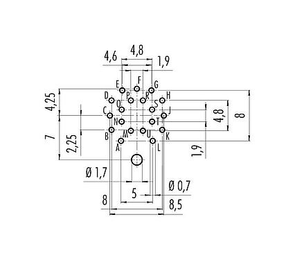 导体结构 M16 针头法兰座, 极数: 19 (19-a), 可接屏蔽, THT, IP67, UL 2238, M18x0,75, 後壁安裝