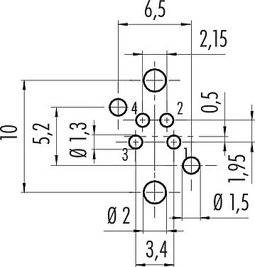 Conductor layout M8 Female panel mount connector, Contacts: 4, unshielded, THR, IP67, UL 2238