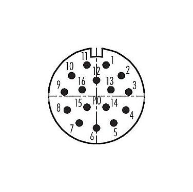 Contact arrangement (Plug-in side) M23 Square male panel mount connector, Contacts: 16, unshielded, solder, IP67, M2 (4x), Rear mounting