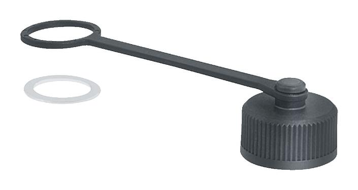 Illustration Protecting cap, IP67, with retaining strap, for male panel mount connector M12