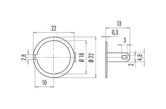 Scale drawing 04 0183 009 - M16 IP40 - solder ring; 581/680/682 series