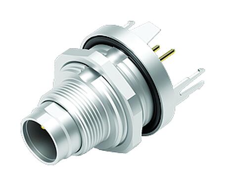 插图 M9 针头法兰座, 极数: 2, 可接屏蔽, THT, IP67, M12x0.5, 後壁安裝, 模压成型