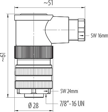 比例图 7/8" 弯角孔头电缆连接器, 极数: 2+PE, 6.0-8.0mm, 非屏蔽, 螺钉接线, IP67, UL 2238, VDE