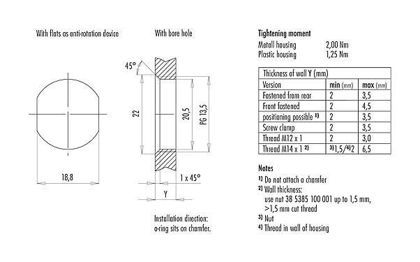 Assembly instructions / Panel cut-out 76 0331 0111 00008-0200 - M12 Male panel mount connector, Contacts: 8, unshielded, single wires, IP68, UL, PG 13.5