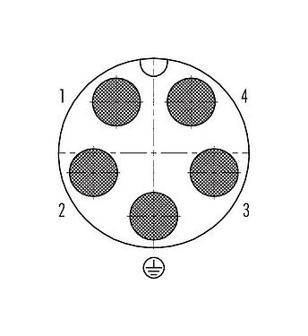 Contact arrangement (Plug-in side) Bayonet Male cable connector, Contacts: 4+PE, 7.0-17.0 mm, unshielded, crimping (Crimp contacts must be ordered separately), IP68/IP69K, UL 2238, VDE, UV resistant