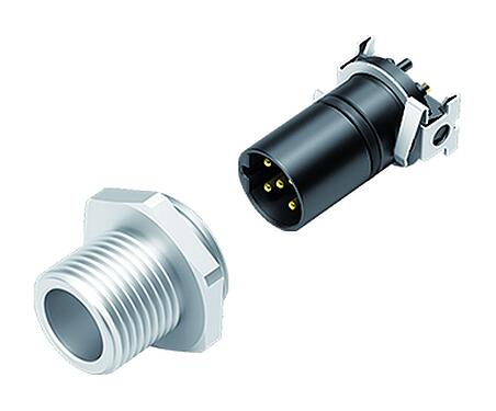 Illustration M12 Male panel mount connector, Contacts: 4, shieldable, SMT, IP67, M14x1.0, Rear mounting