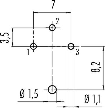Conductor layout M16 Female panel mount connector, Contacts: 3 (03-a), shieldable, THT, IP67, UL 2238, M18x0,75, Rear mounting