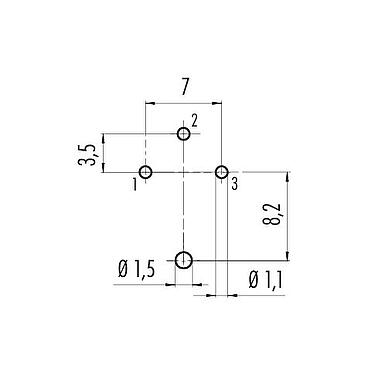Conductor layout M16 Female panel mount connector, Contacts: 3 (03-a), shieldable, THT, IP40, M18x0,75, Rear mounting