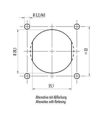 Assembly instructions / Panel cut-out Bayonet Female panel mount connector, Contacts: 4+PE, unshielded, crimping (Crimp contacts must be ordered separately), IP68/IP69K, UL 2238, VDE, Front mounting, UV resistant