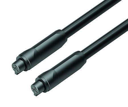 Illustration Snap-In Connecting cable 2 female cable connectors, Contacts: 3, unshielded, moulded on the cable, IP40, PVC, black, 3 x 0.25 mm², 2 m