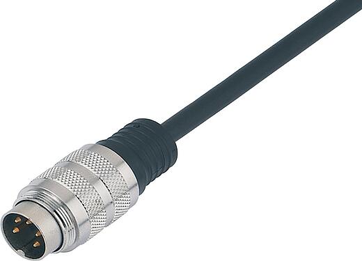 Illustration (may vary) M16 Male cable connector, Contacts: 5 (05-a), shielded, moulded on the cable, IP67, PUR, black, 5 x 0.25 mm², 2 m