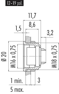 比例图 09 0054 00 14 - 孔头法兰座, 极数: 14 (14-b), 非屏蔽, 焊接, IP40