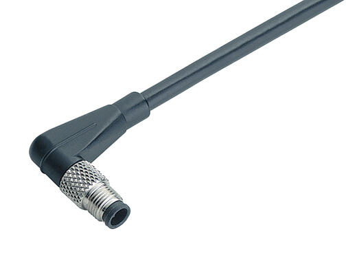 Illustration 77 3457 0000 50003-0200 - M5 Male angled connector, Contacts: 3, unshielded, moulded on the cable, IP67, UL, M5x0.5, PUR, black, 3 x 0.25 mm², 2 m
