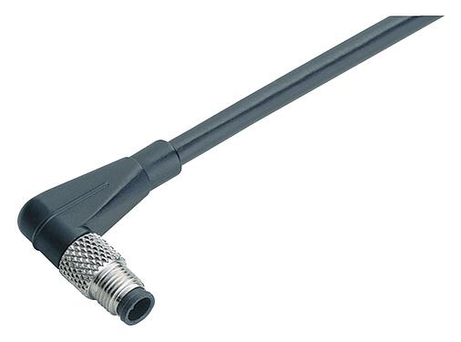 Illustration M5 Male angled connector, Contacts: 4, unshielded, moulded on the cable, IP67, UL 2238, M5x0.5, PUR, black, 4 x 0.25 mm², 2 m
