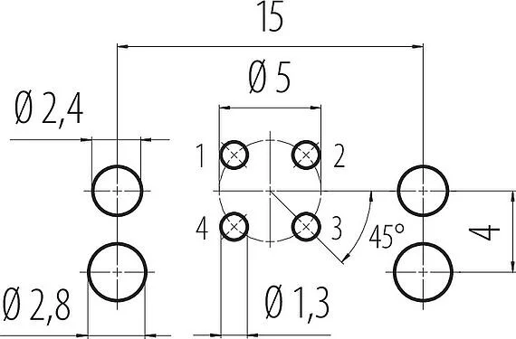 导体结构 M12 孔头法兰座, 极数: 4, 非屏蔽, THR, IP67, UL 2238, M12x1.0, 後壁安裝, 可分离设计