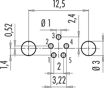 Conductor layout M9 Female angled panel mount connector, Contacts: 5, shieldable, THT, IP67, Rear mounting, potted
