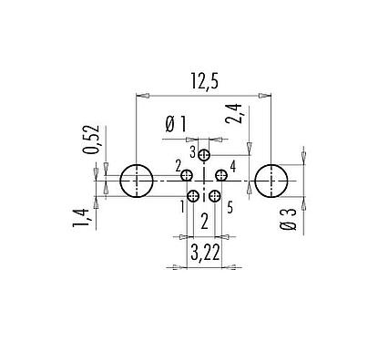 Conductor layout 09 0416 55 05 - M9 Female angled panel mount connector, Contacts: 5, shieldable, THT, IP67, Front mounting
