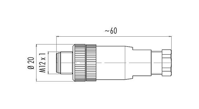 比例图 M12 直头针头电缆连接器, 极数: 4, 6.0-8.0mm, 非屏蔽, 螺钉接线, IP67, UL 2238