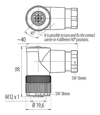 Scale drawing 99 0436 69 05 - M12 Female angled connector, Contacts: 5, 6.0-8.0 mm, unshielded, screw clamp, IP67, UL, PG 9